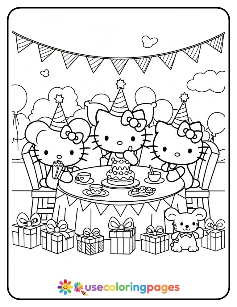 Hello Kitty and Friends Party Table Coloring Page