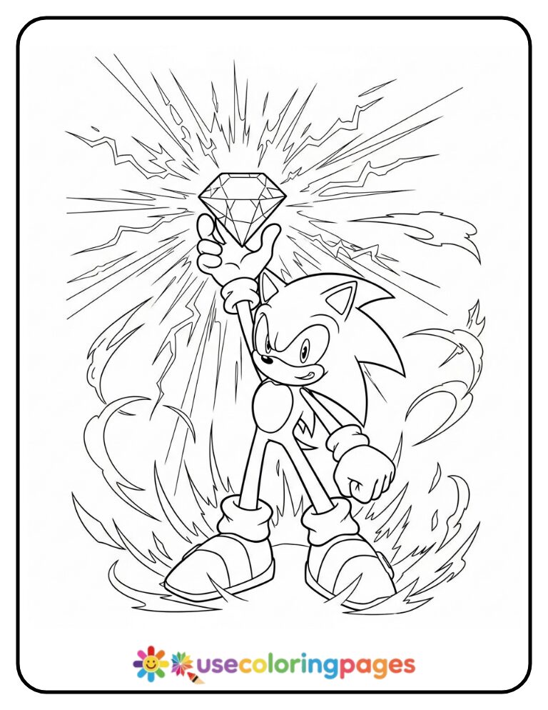 Heroic Sonic with Chaos Emerald Coloring Page