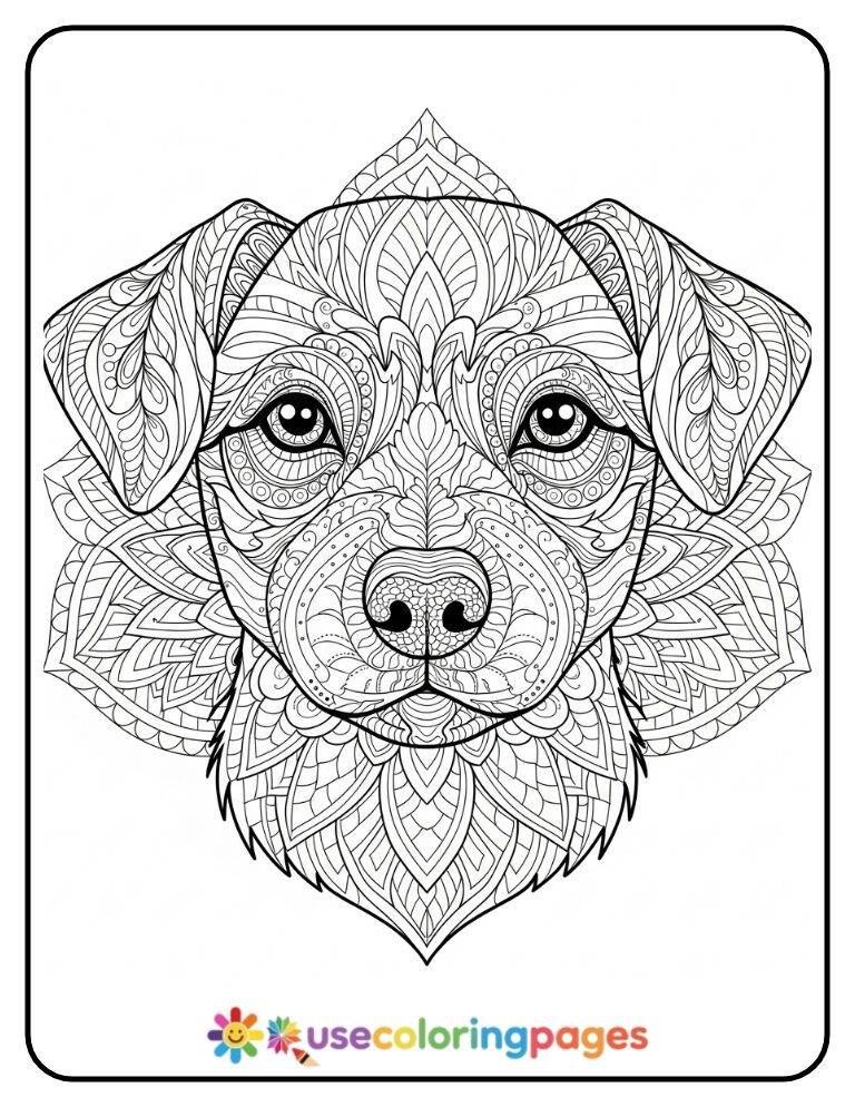 Intricate Mandala Puppy Head Coloring Page