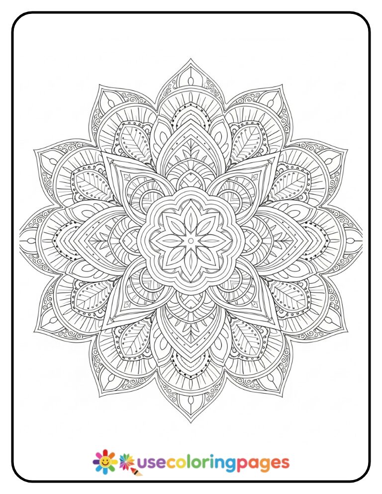 Intricate Mandala With Rainbow Petal Rings Coloring Page