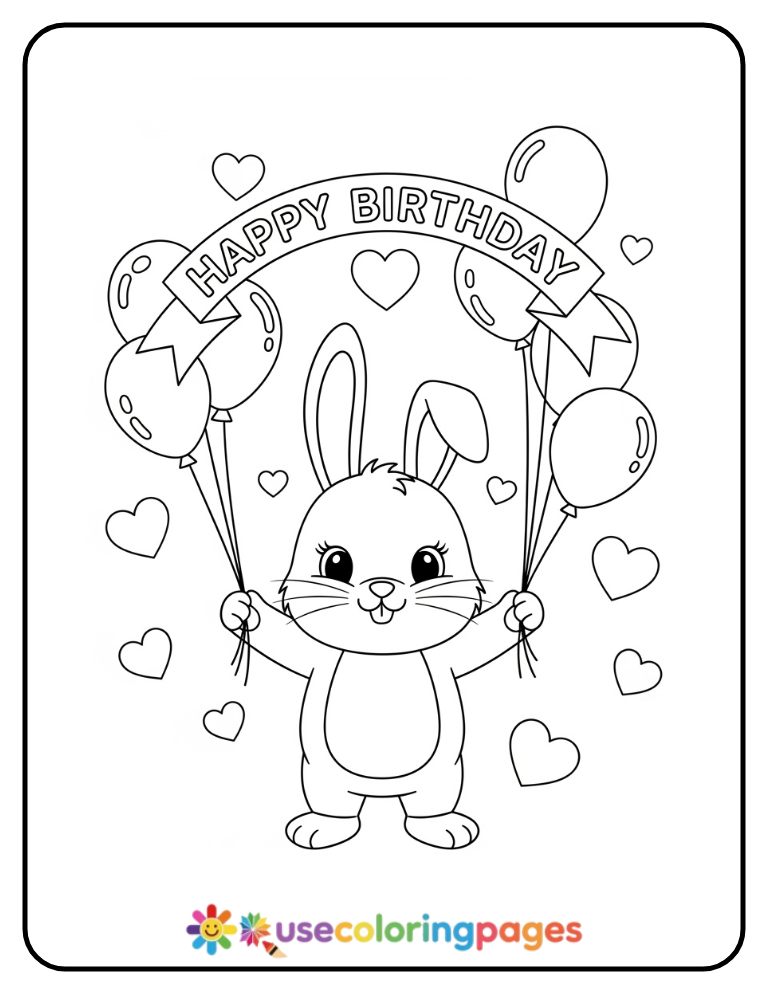 Kawaii Bunny With Birthday Banner Coloring Page