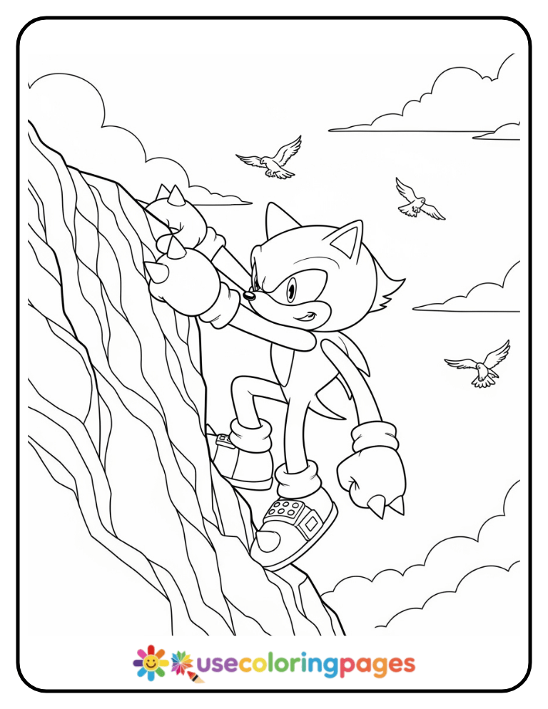 Knuckles Climbing a Cliff Coloring Page
