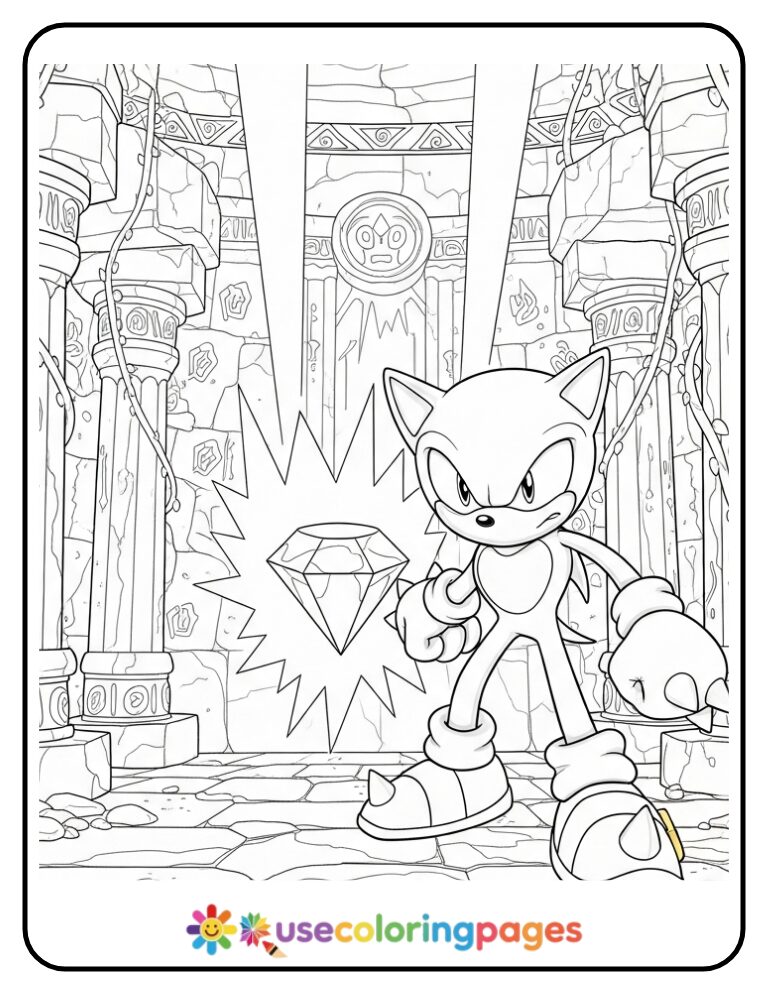 Knuckles Discovers the Master Emerald Coloring Page