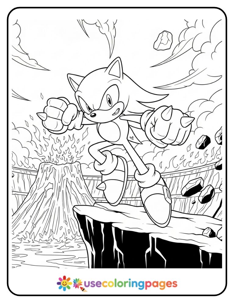 Knuckles Jumps Into Volcano Battle Coloring Page