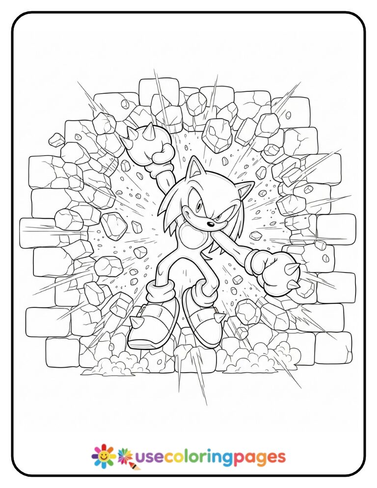 Knuckles Punches Through a Wall Coloring Page