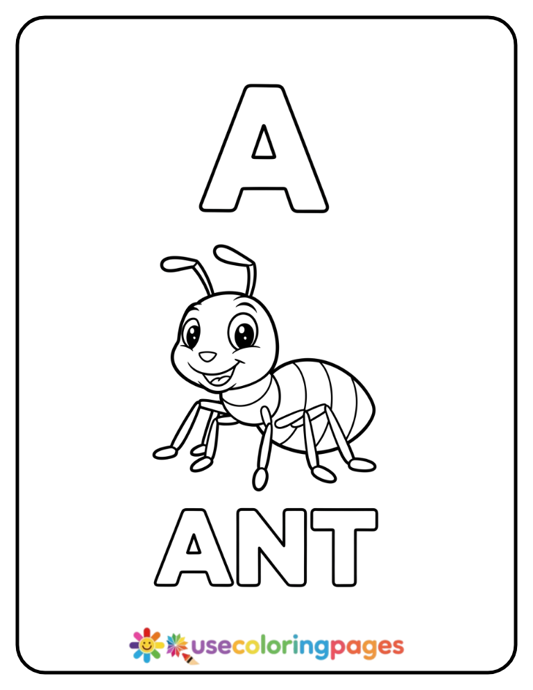 Letter A and Ant Coloring Page