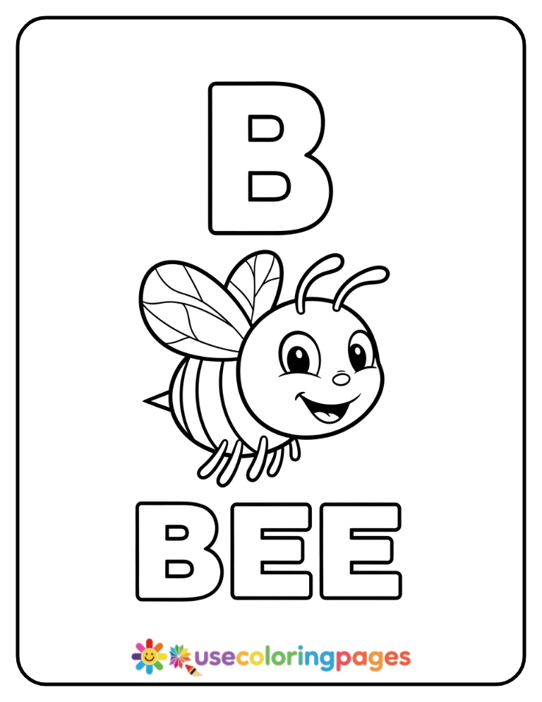 Letter B and Bee Coloring Page