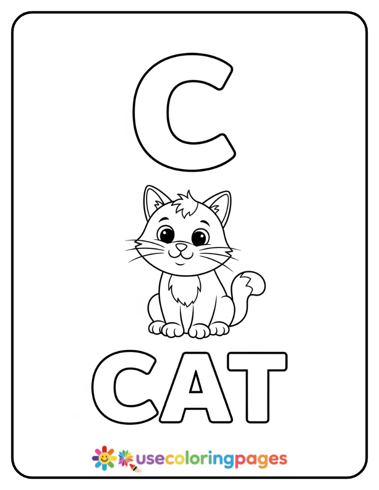 Letter C and Cat Coloring Page
