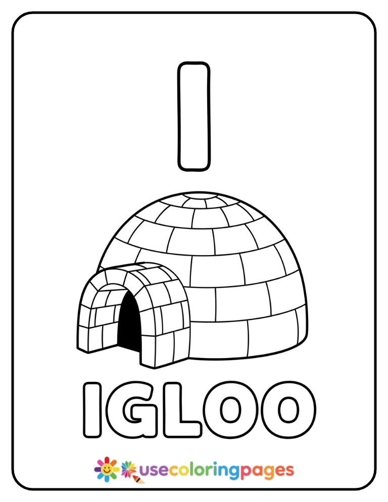 Letter I and Igloo Coloring Page