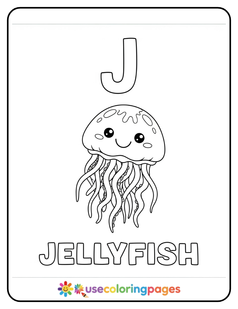 Letter J and Jellyfish Coloring Page