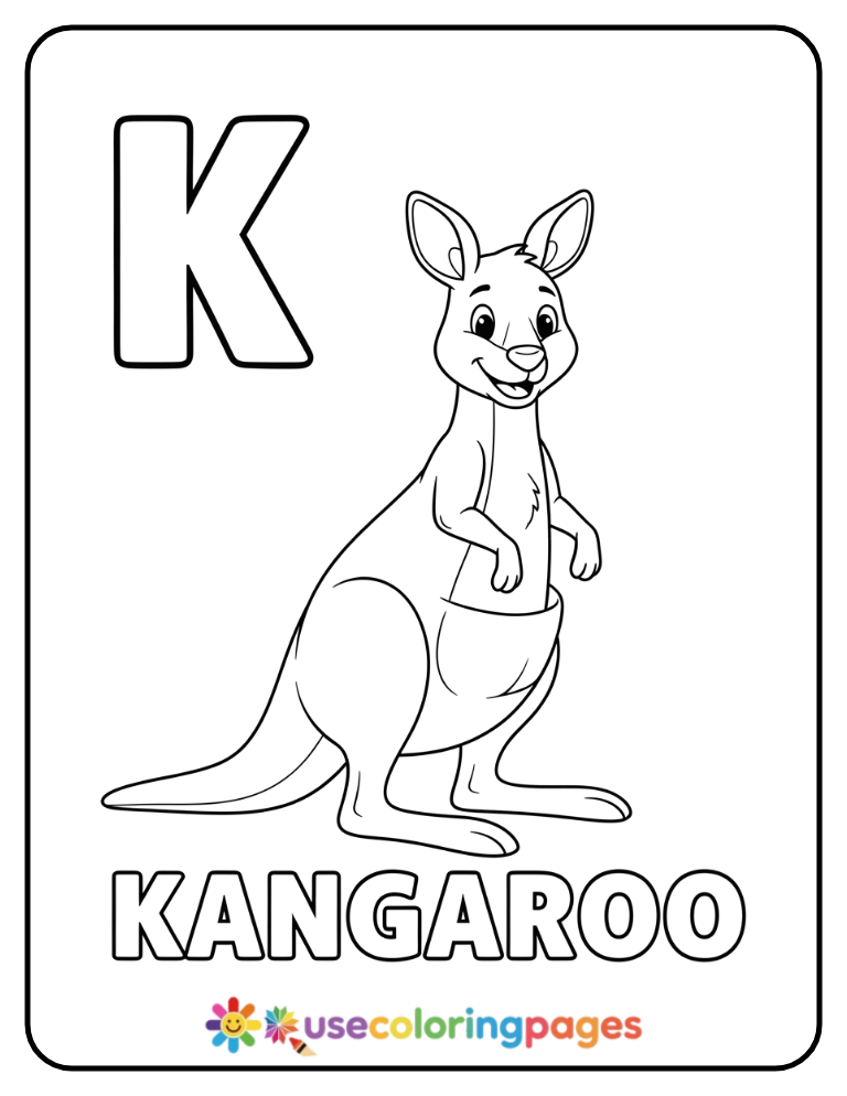 Letter K and Kangaroo Coloring Page