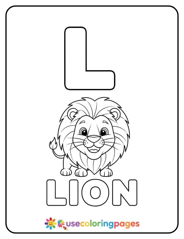 Letter L and Lion Coloring Page
