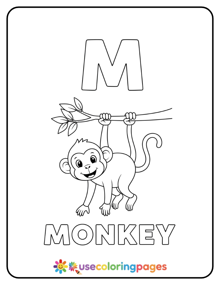 Letter M and Monkey Coloring Page