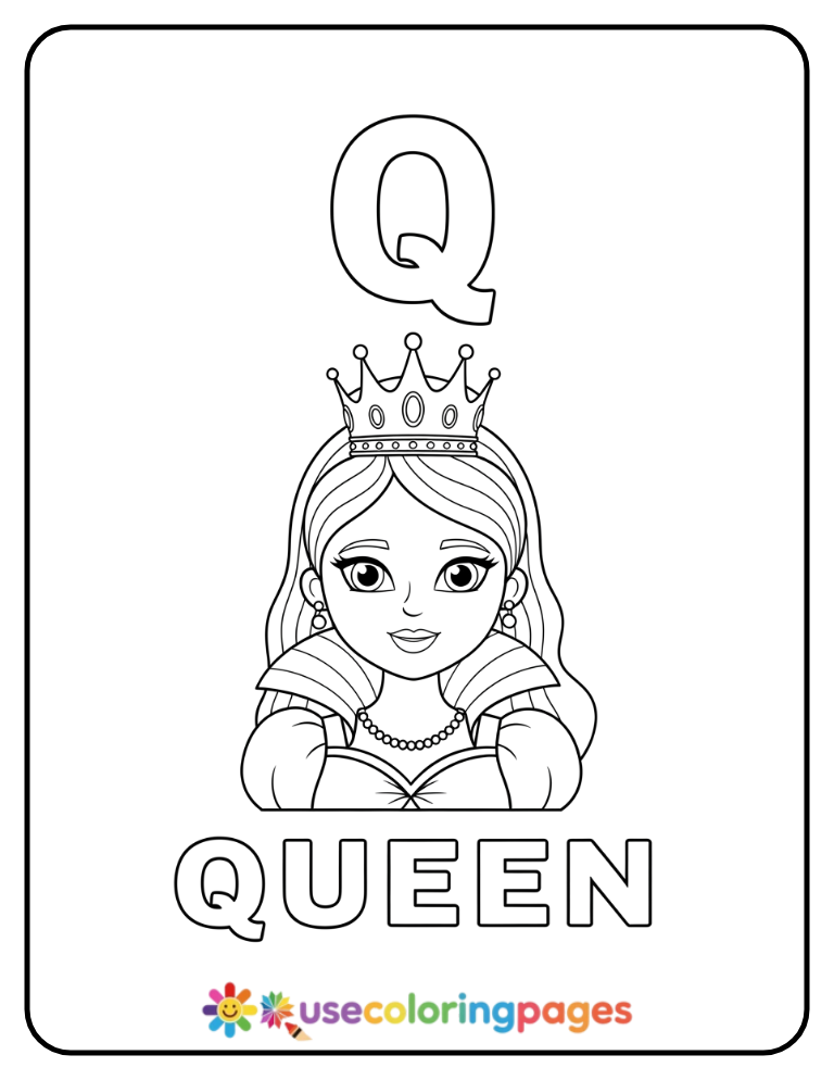 Letter Q and Queen Coloring Page