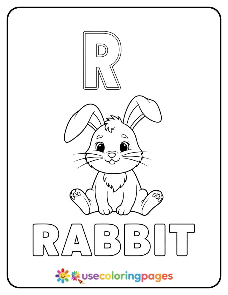 Letter R and Rabbit Coloring Page