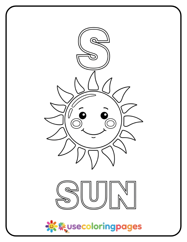 Letter S and Sun Coloring Page
