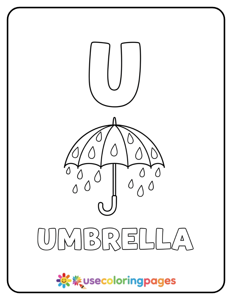 Letter U and Umbrella Coloring Page