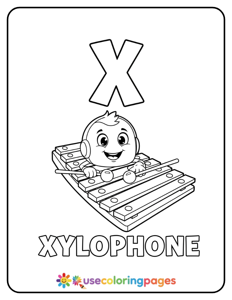 Letter X and Xylophone Coloring Page