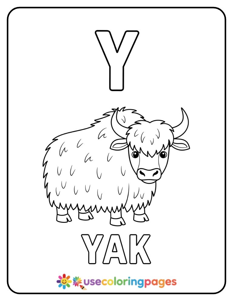 Letter Y and Yak Coloring Page