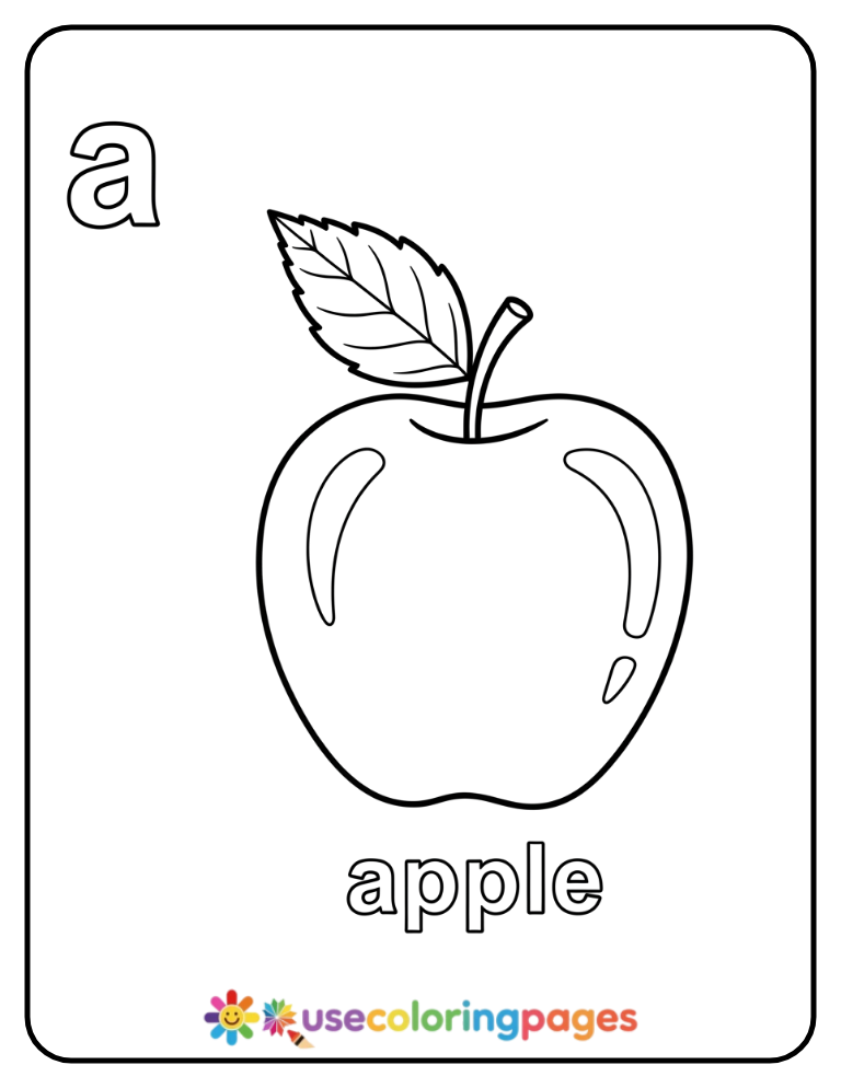 Lowercase a and Apple Coloring Page