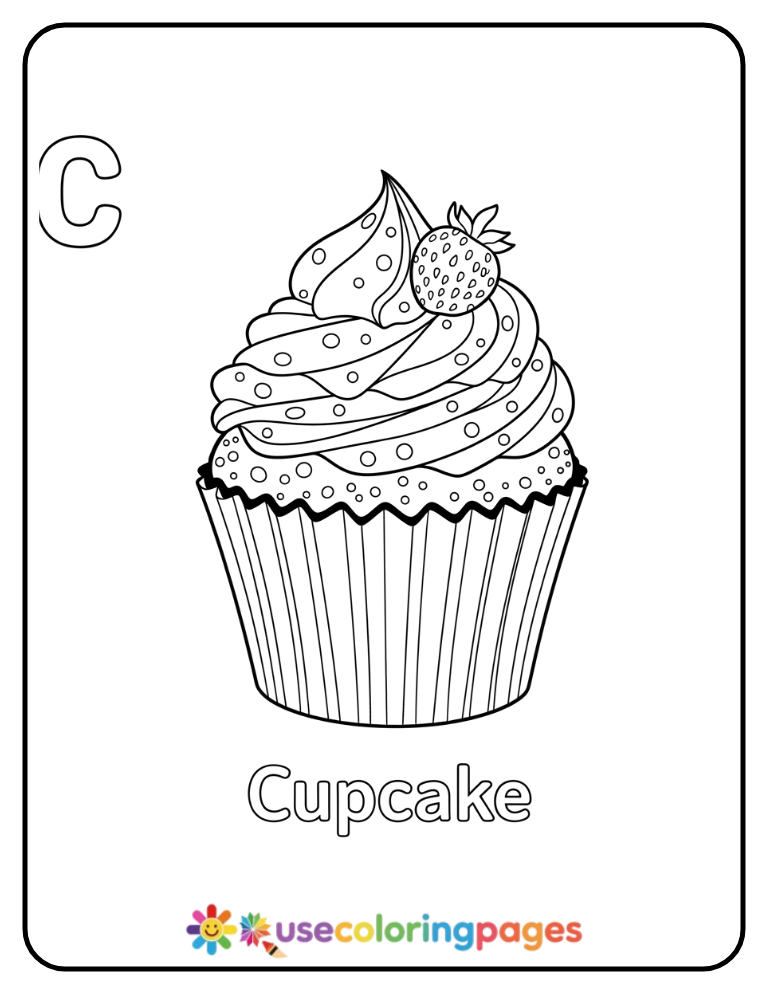 Lowercase c and Cupcake Coloring Page