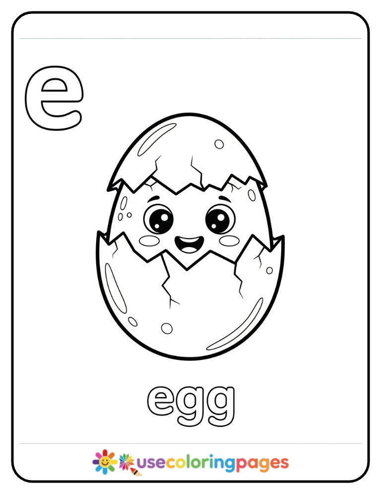 Lowercase e and Egg Coloring Page