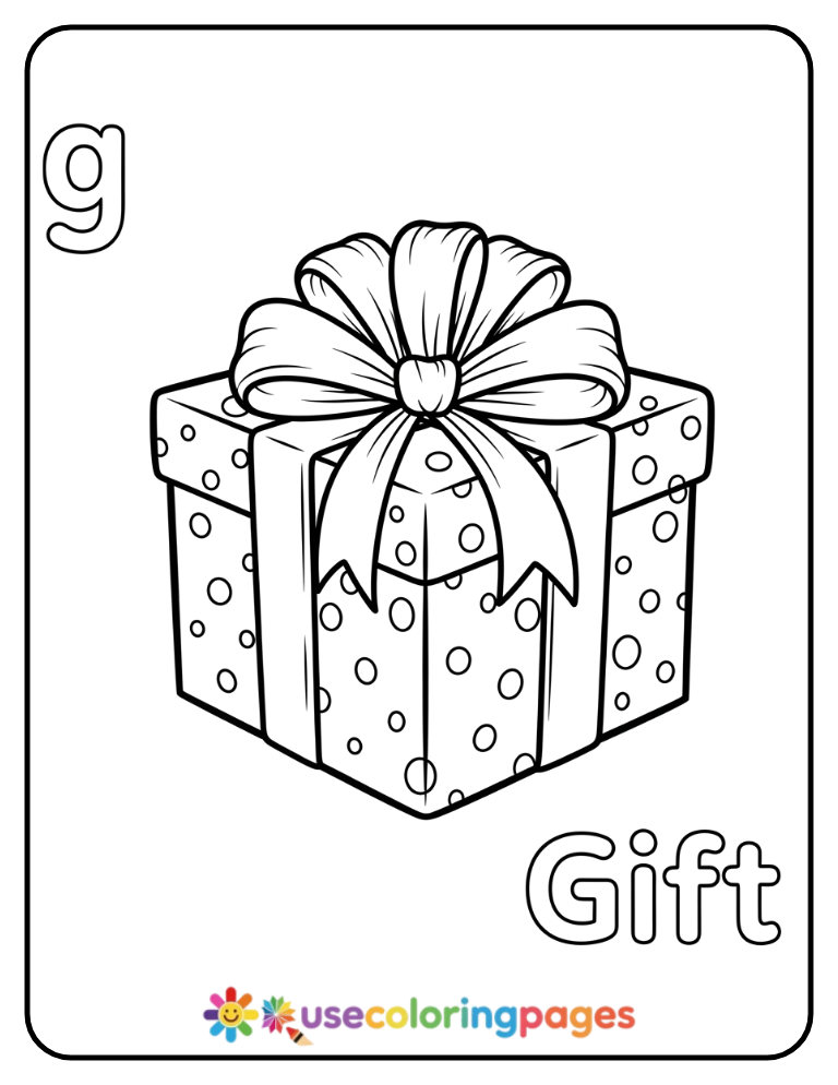 Lowercase g and Gift Coloring Page