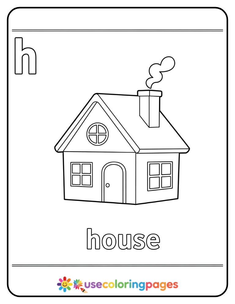 Lowercase h and House Coloring Page