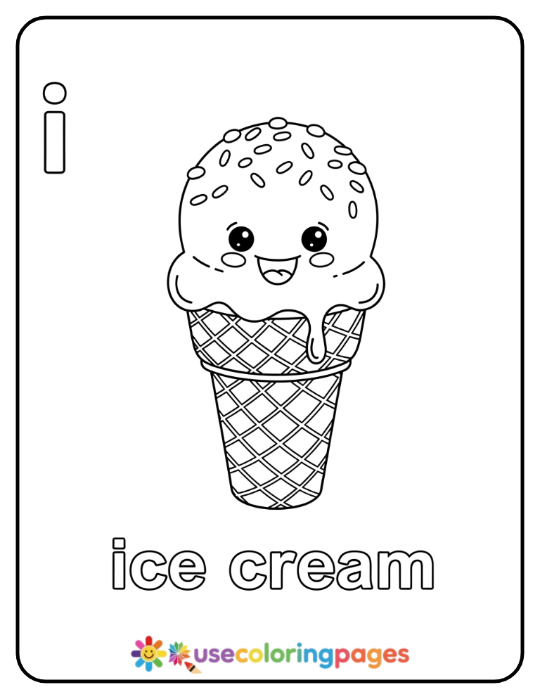 Lowercase i and Ice Cream Coloring Page