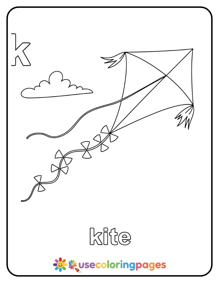 Lowercase k and Kite Coloring Page