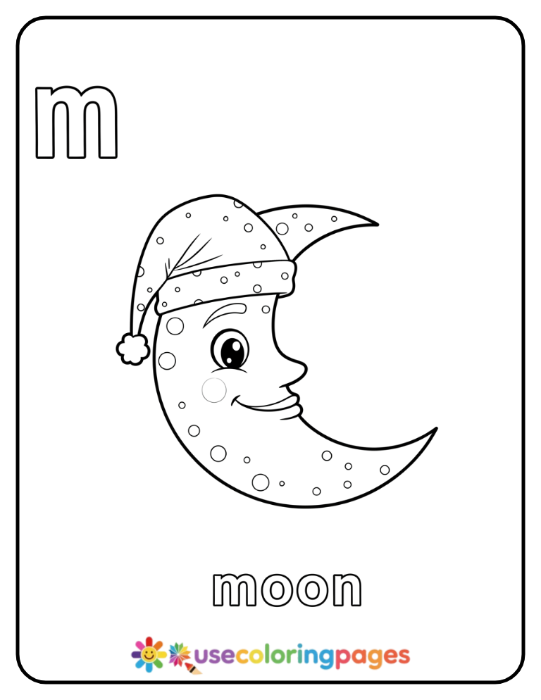 Lowercase m and Moon Coloring Page