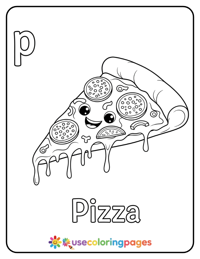 Lowercase p and Pizza Coloring Page