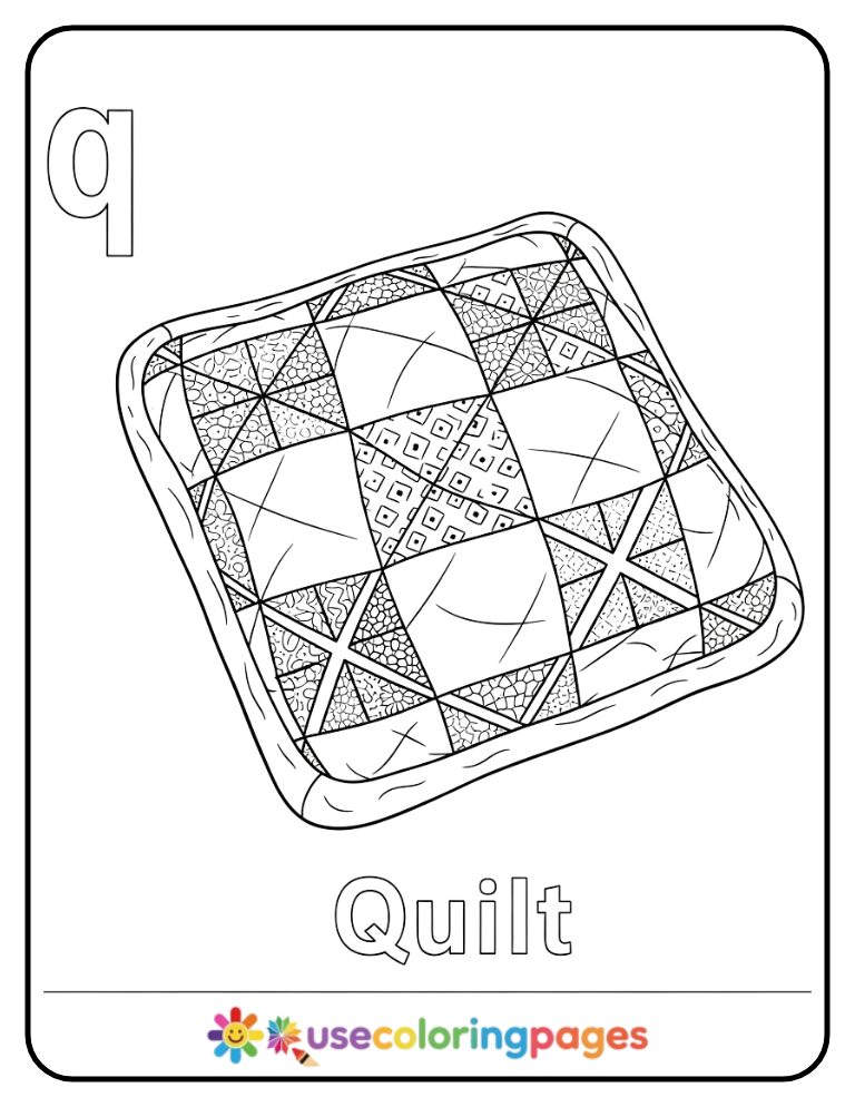 Lowercase q and Quilt Coloring Page