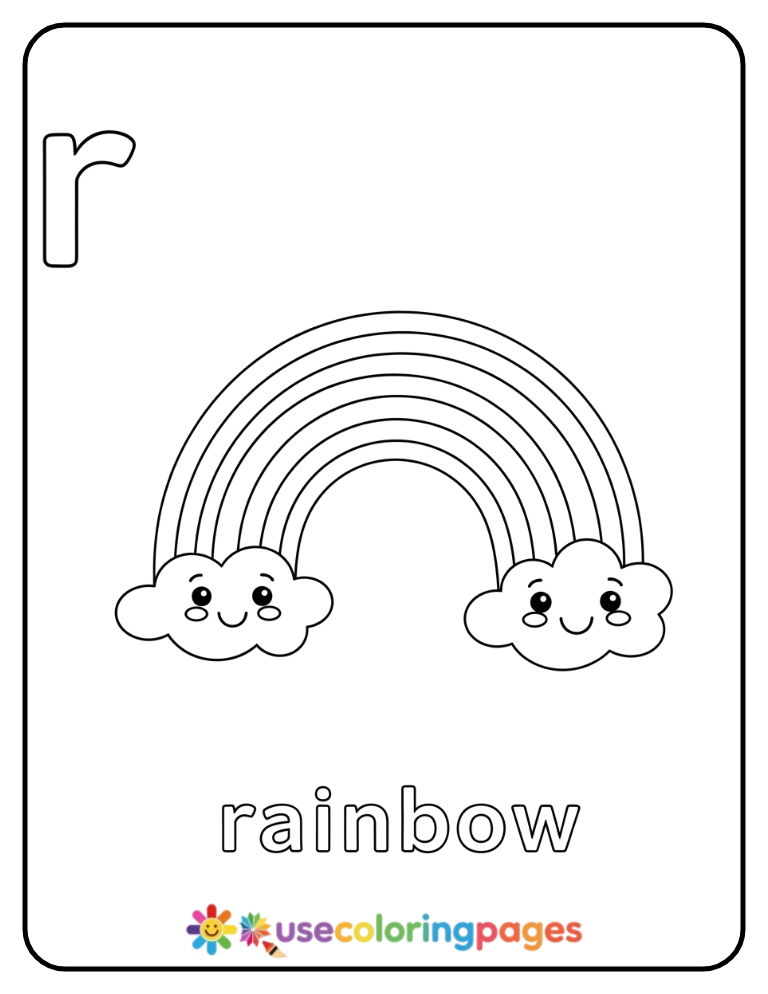 Lowercase r and Rainbow Coloring Page
