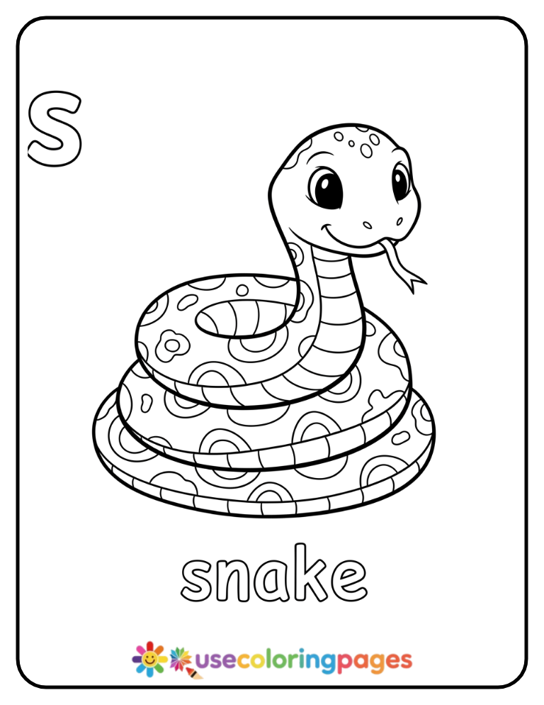 Lowercase s and Snake Coloring Page
