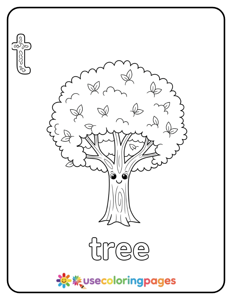 Lowercase t and Tree Coloring Page