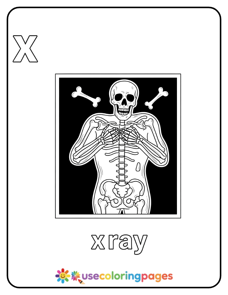 Lowercase x and X-ray Coloring Page