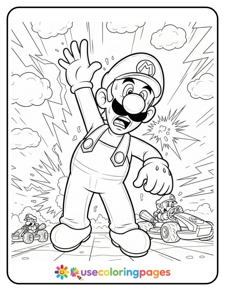 Luigi Getting Hit by Lightning in a Race Coloring Page