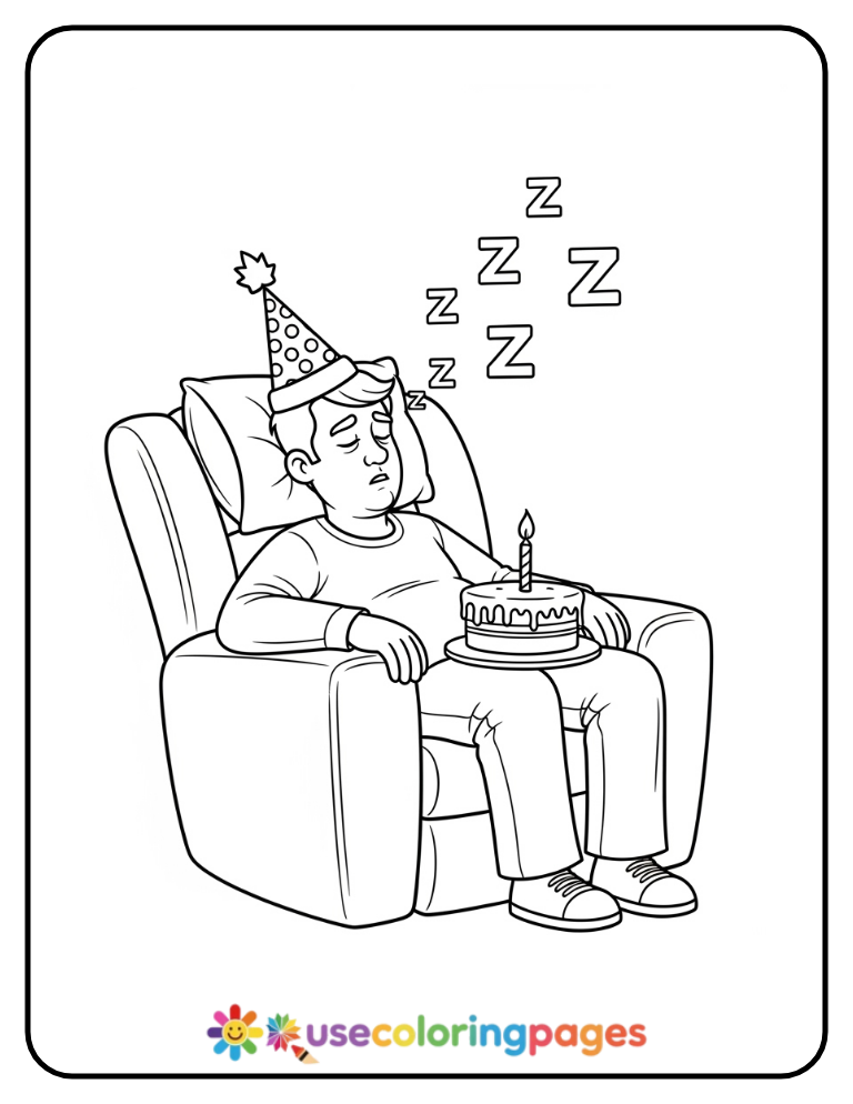 Man Sleeping With Party Hat Coloring Page