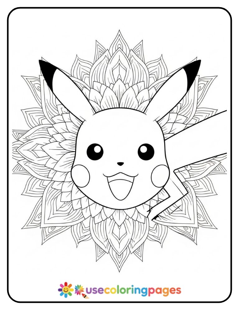 Mandala Pikachu Portrait Coloring Page for Adults