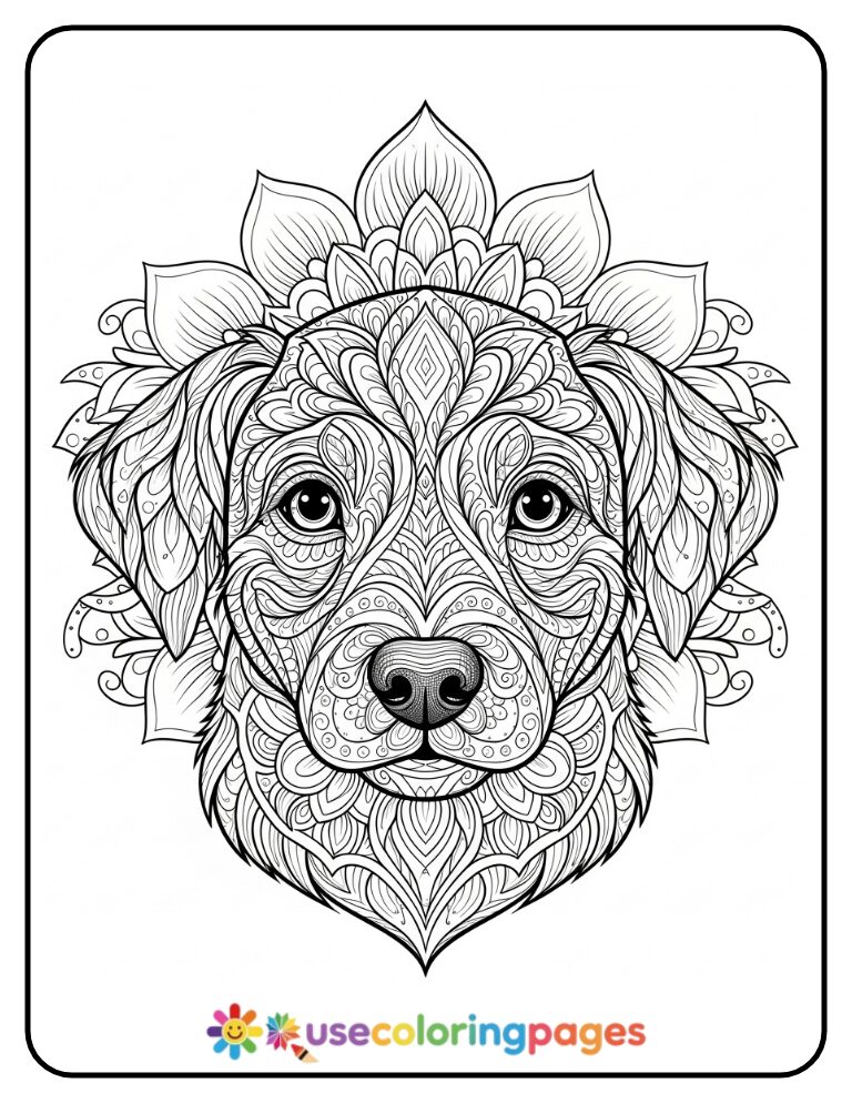 Mandala Puppy Portrait Coloring Sheet for Adults