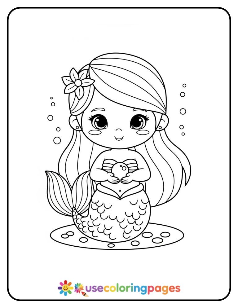 Mermaid Holding Pearl Coloring Page For Preschoolers