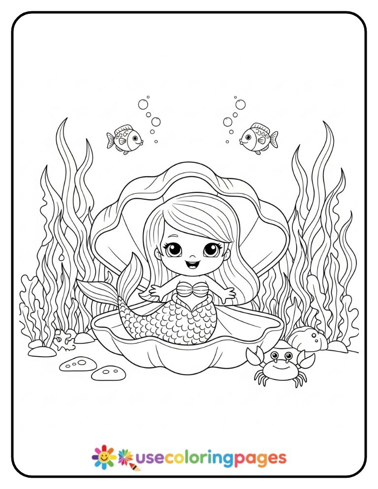 Mermaid Playing Hide and Seek Coloring Page