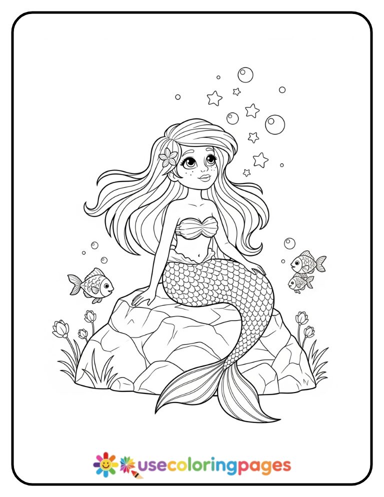 Mermaid Watching the Stars Coloring Page for Kids
