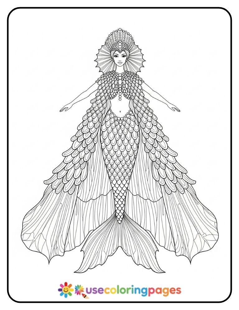 Mermaid with Scaled Patterned Cape Coloring Page