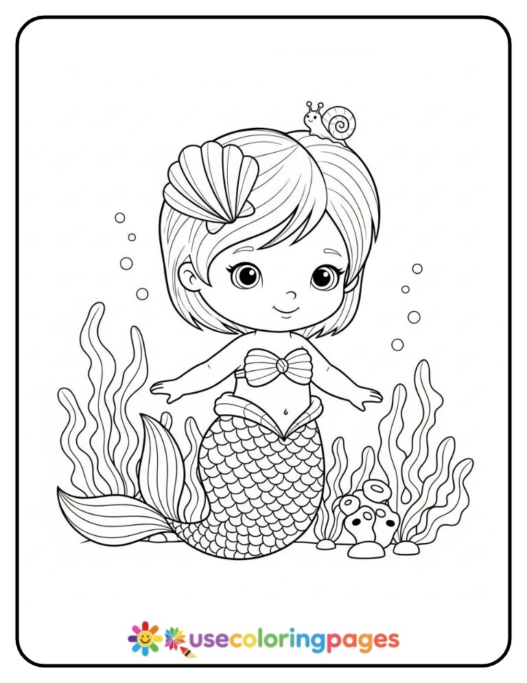 Mermaid with Seashell Hair Clip Coloring Page