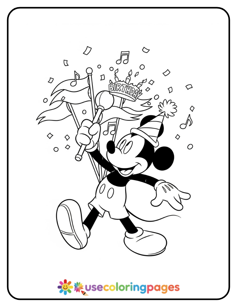 Mickey Mouse Birthday Parade Leader Coloring Page