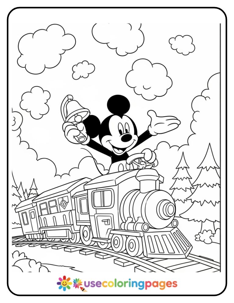 Mickey Mouse Driving the Clubhouse Train Coloring Page