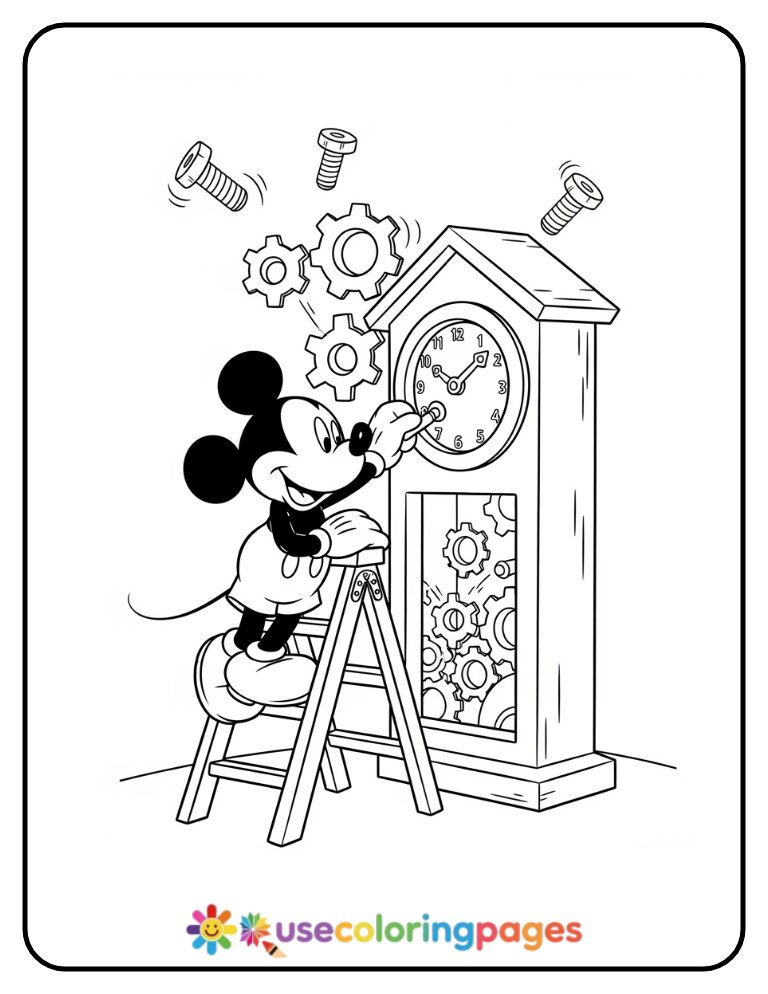 Mickey Mouse Fixing Clubhouse Clock Coloring Page