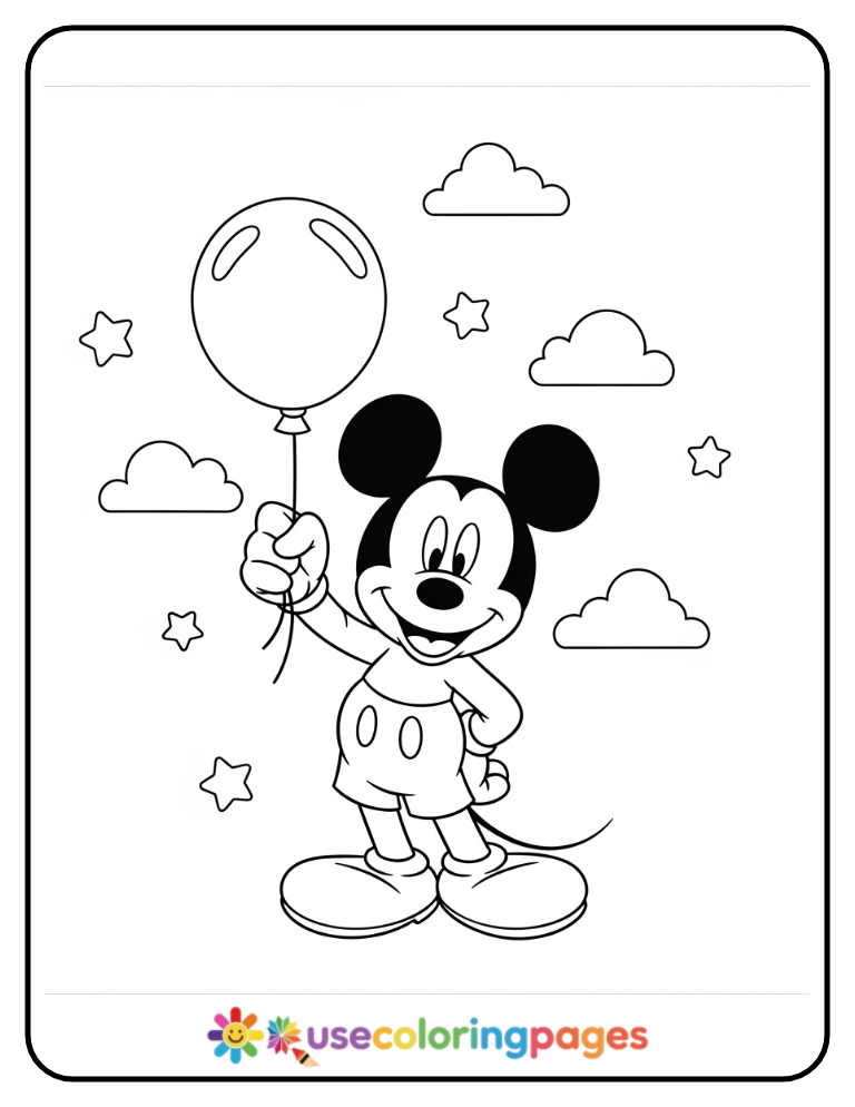 Mickey Mouse Holding a Balloon Coloring Page